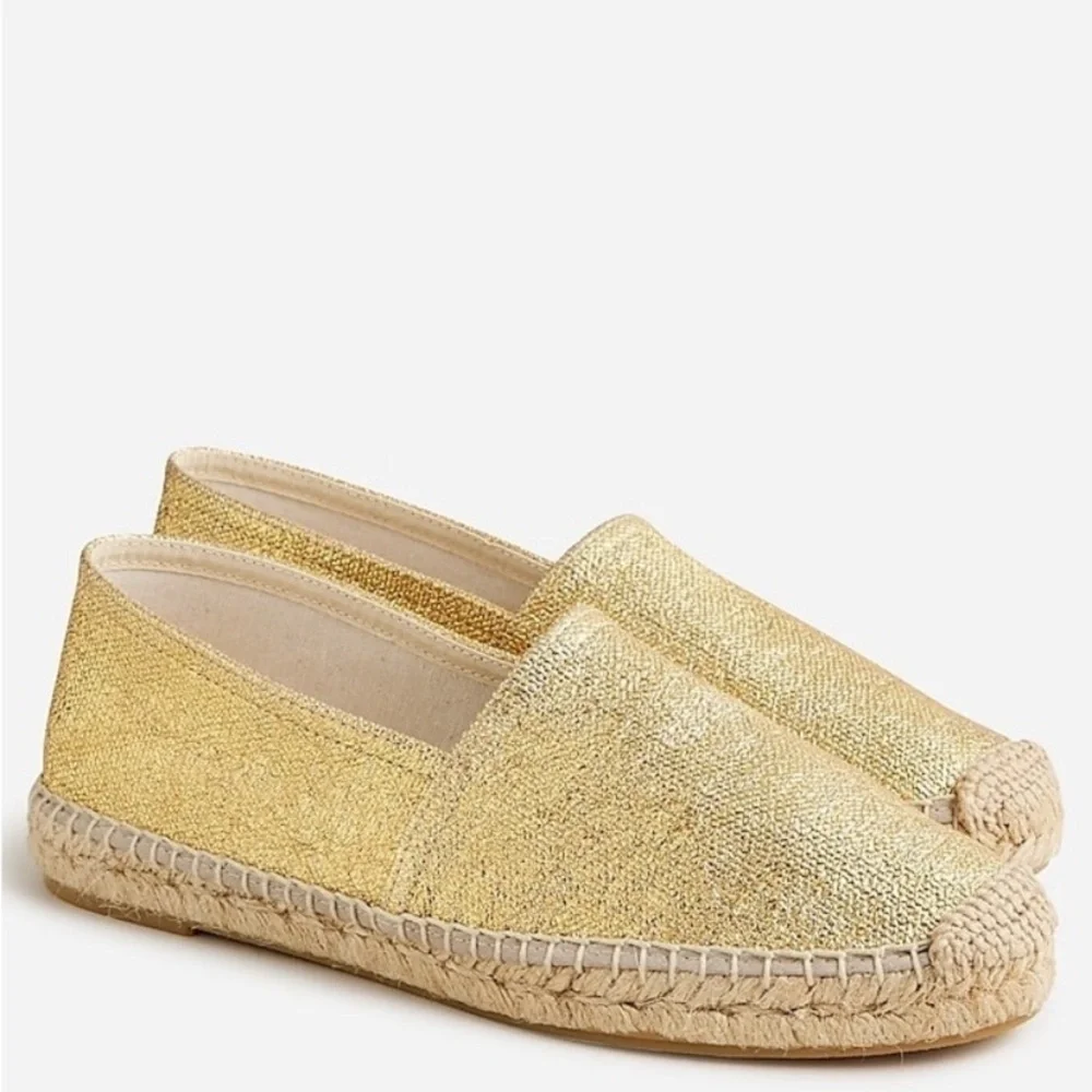 J. Crew Made-in-Spain espadrille Flats in Gold Metallic Canvas